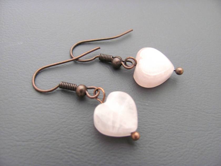 Rose Quartz Copper Heart Earrings