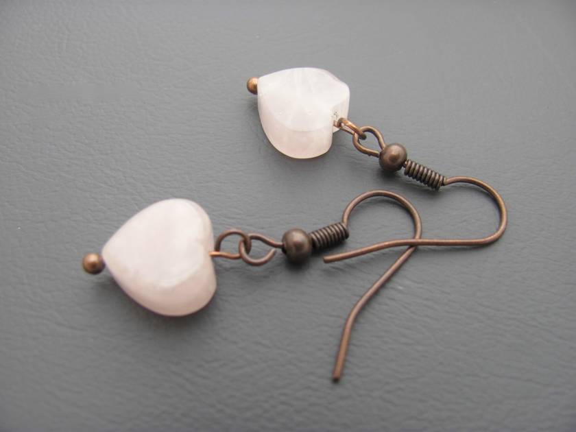 Rose Quartz Copper Heart Earrings