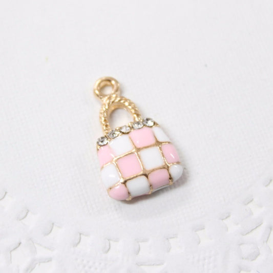 Pink and White Hand Bag Enamel Charm