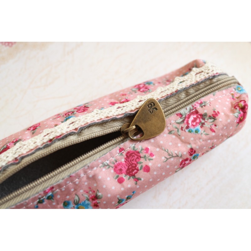 Pink Floral Fabric Pencil Case
