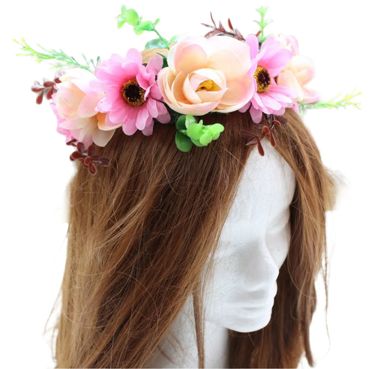 Pink Peach Floral Hair Crown