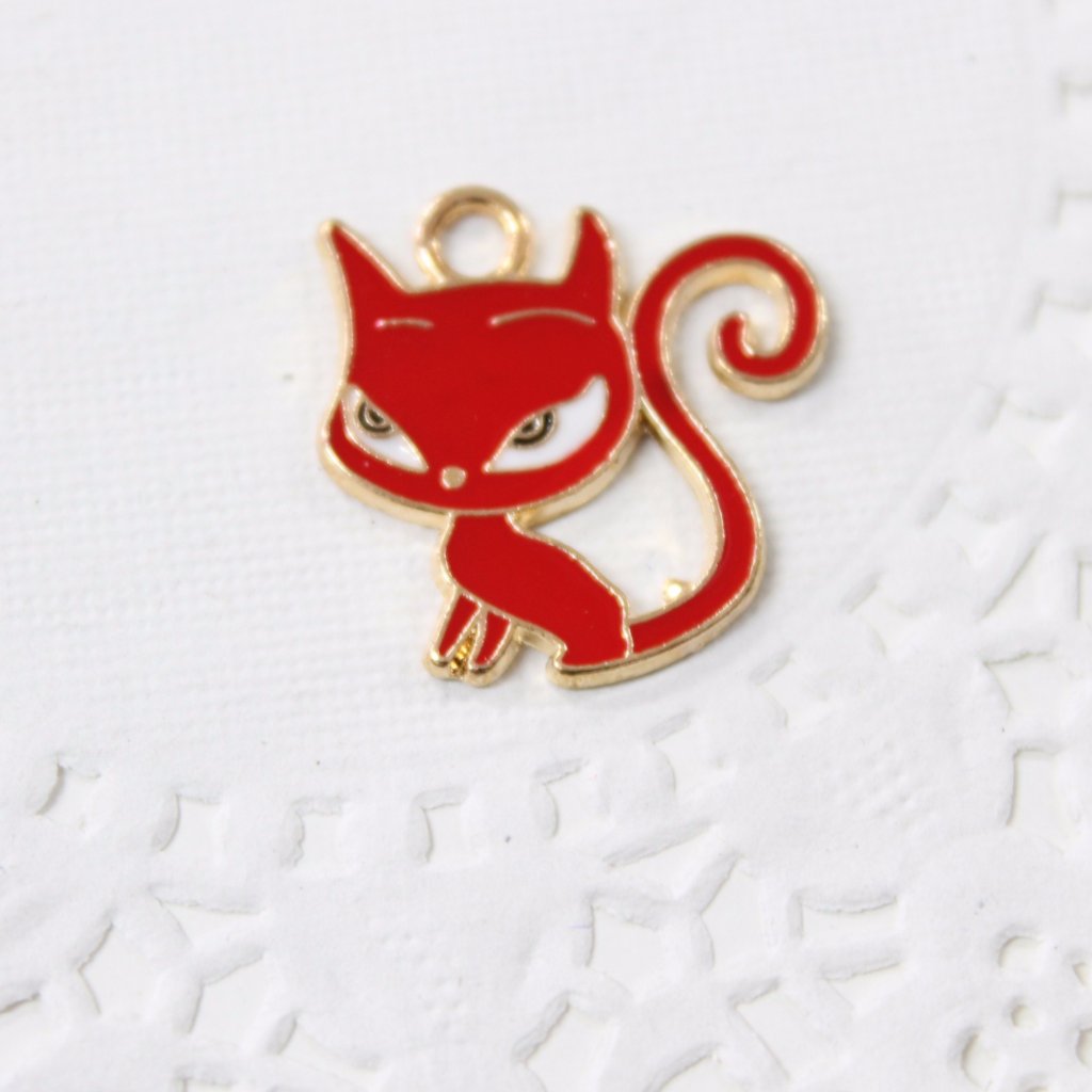 Red Cat Enamel Charm