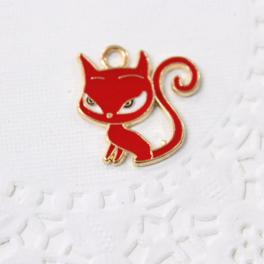 Red Cat Enamel Charm