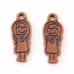 Smiling Girl Antique Copper Charm