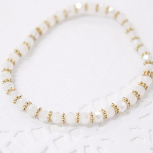 White and Gold Crystal Beaded Bracelet