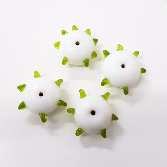 White and Green Lampwork Glass Bead