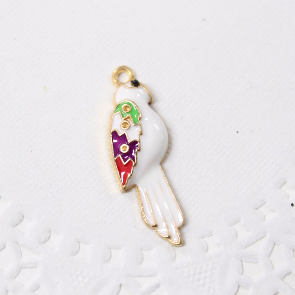 White Enamel Parrot Bird Charm