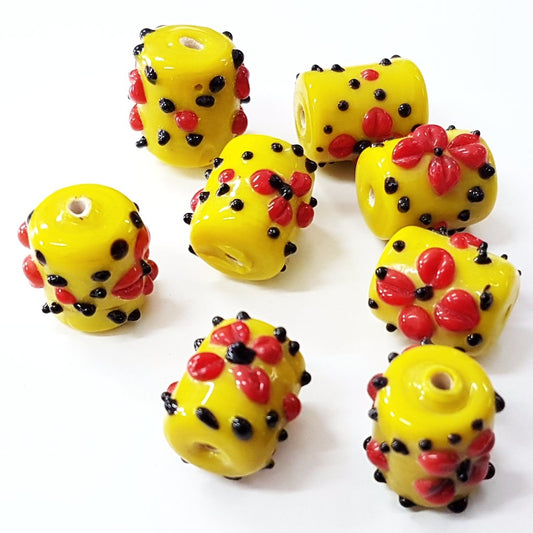 Yellow Floral Lampwork Bead